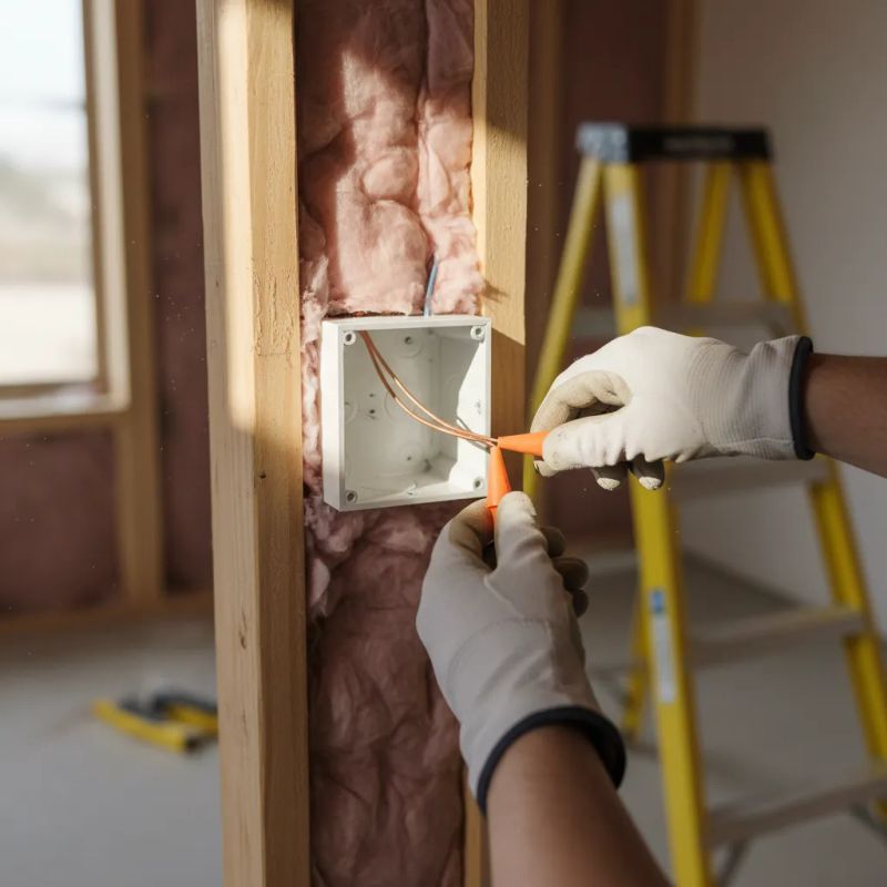 Commercial electrician working inside a Murrieta warehouse