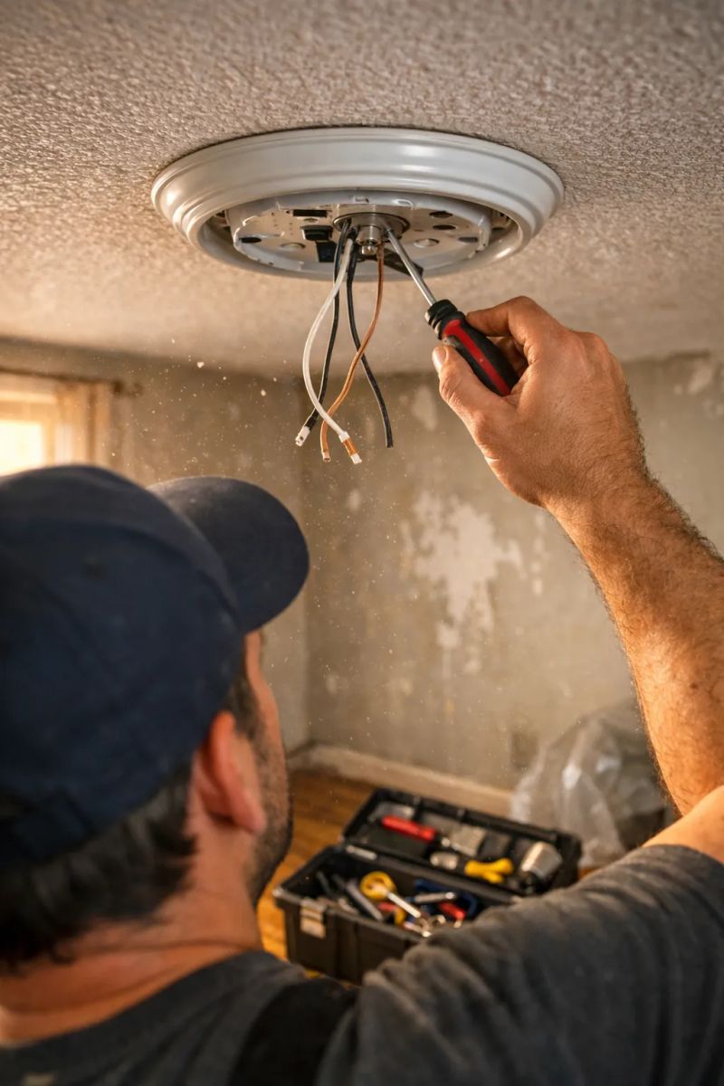 Electrician inspecting breakers and wiring during a Murrieta commercial panel upgrade